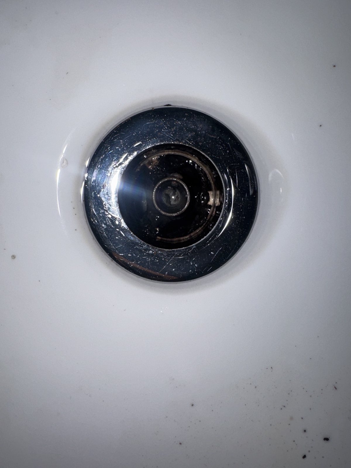 Close view of an inspected bathroom waste