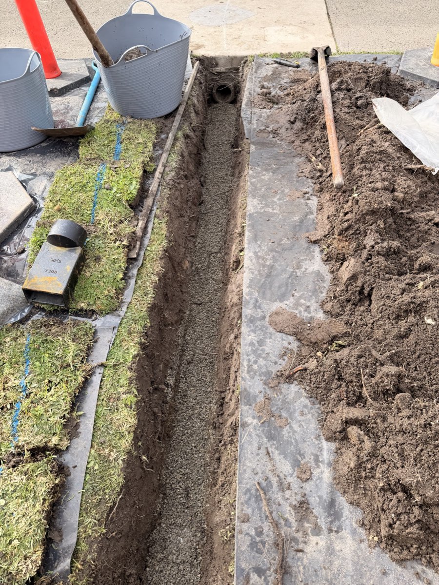 Damaged underground stormwater drain exposed during repair work in Essendon