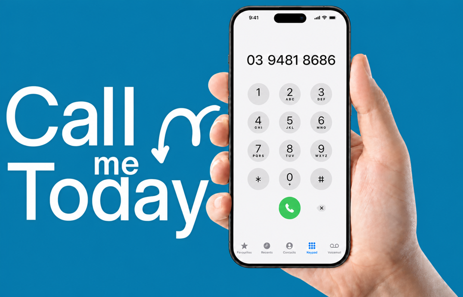 iPhone 17 Pro Max displaying Melbourne Plumbing Co phone number 03 9481 8686