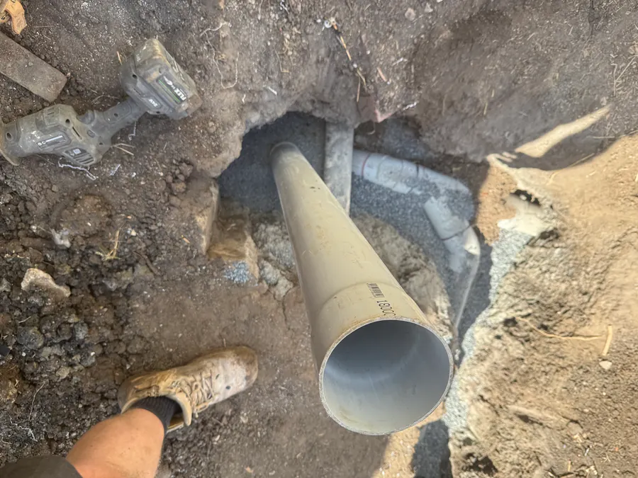Excavated sewer line prepared for pipe replacement in Melbourne